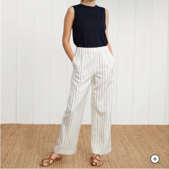Jenni Kayne White and Blue Pinstripe Straight Leg Viscose Cotton Bianca Pants - Picture 6 of 14